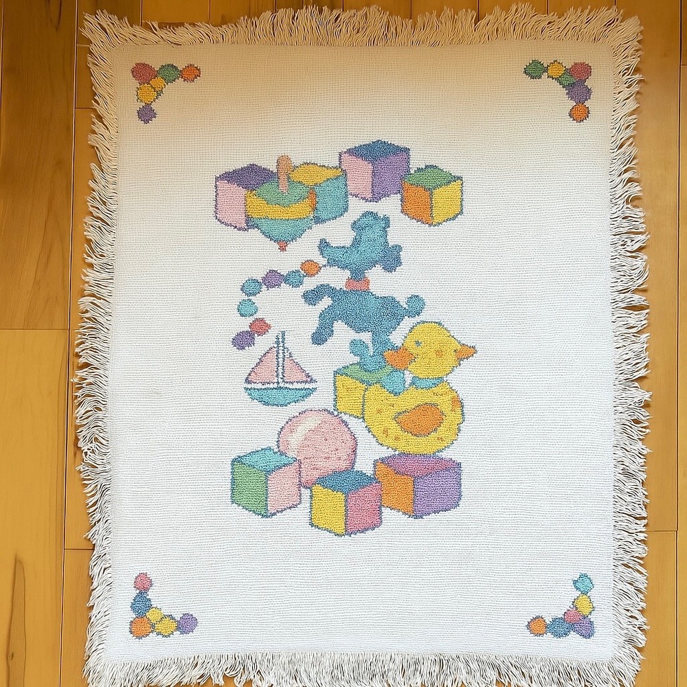 Handmade Bernat Baby Blanket-Hand-Stitched-Rare & One-of-a Kind